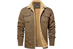 TACVASEN Men's Cotton Jackets Winter Fleece Lined Casual Warm Cargo Coat Snaps Working Sherpa Jacket with Multi Pockets