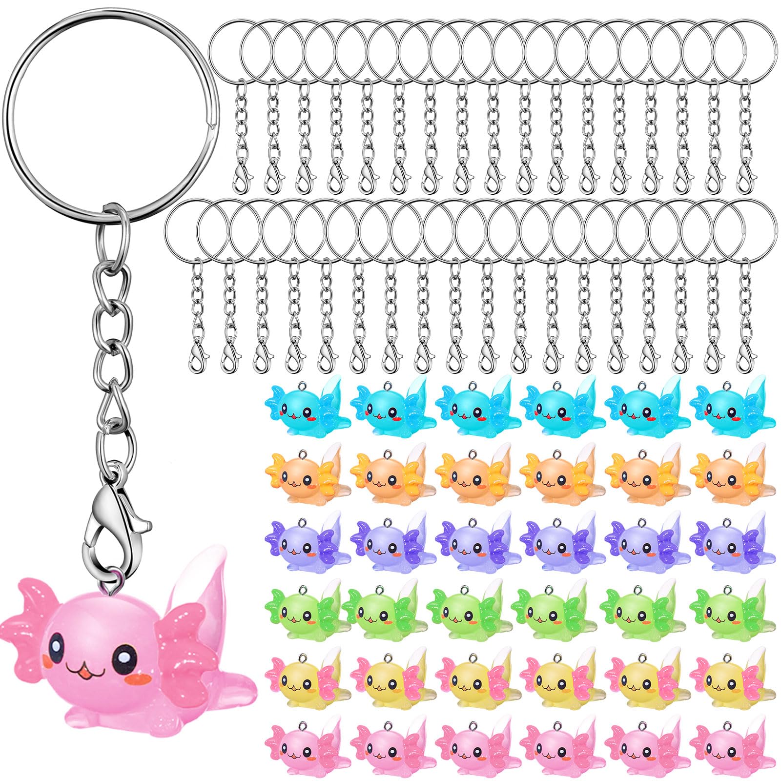 Liliful 36 Pcs Axolotl Party Favors Resin Axolotl Keychain Mini Animal ...