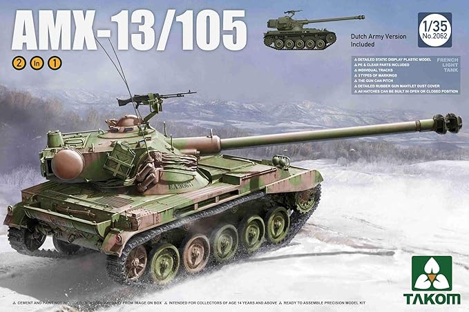 Amazon Com Takom Tak 62 Model Kit French Light Tank Amx 13 105 2 In 1 Toys Games