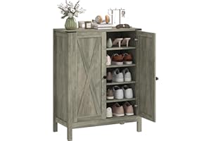 HOMCOM Shoe Cabinet with Barn Doors, Farmhouse Shoe Storage Cabinet with Adjustable Shelves, Holds up to 15 Pairs for Entrywa