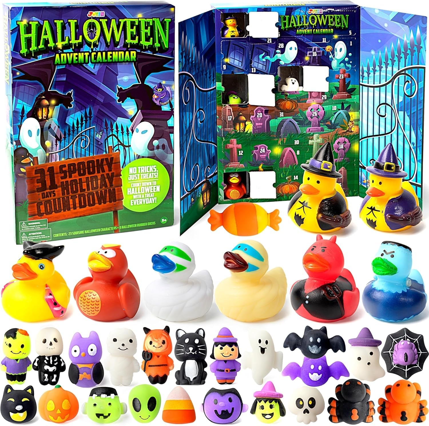 JOYIN Halloween 2024 Advent Calendar Contains 31 Days Gifts with Surprise Mochi and Rubber Ducks, Halloween Countdown Calendar for Halloween Party Favor
