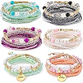 MengPa Beaded Bracelets for Women Trendy Stacks Boho Bead Bracelet Pack Friendship Jewelry