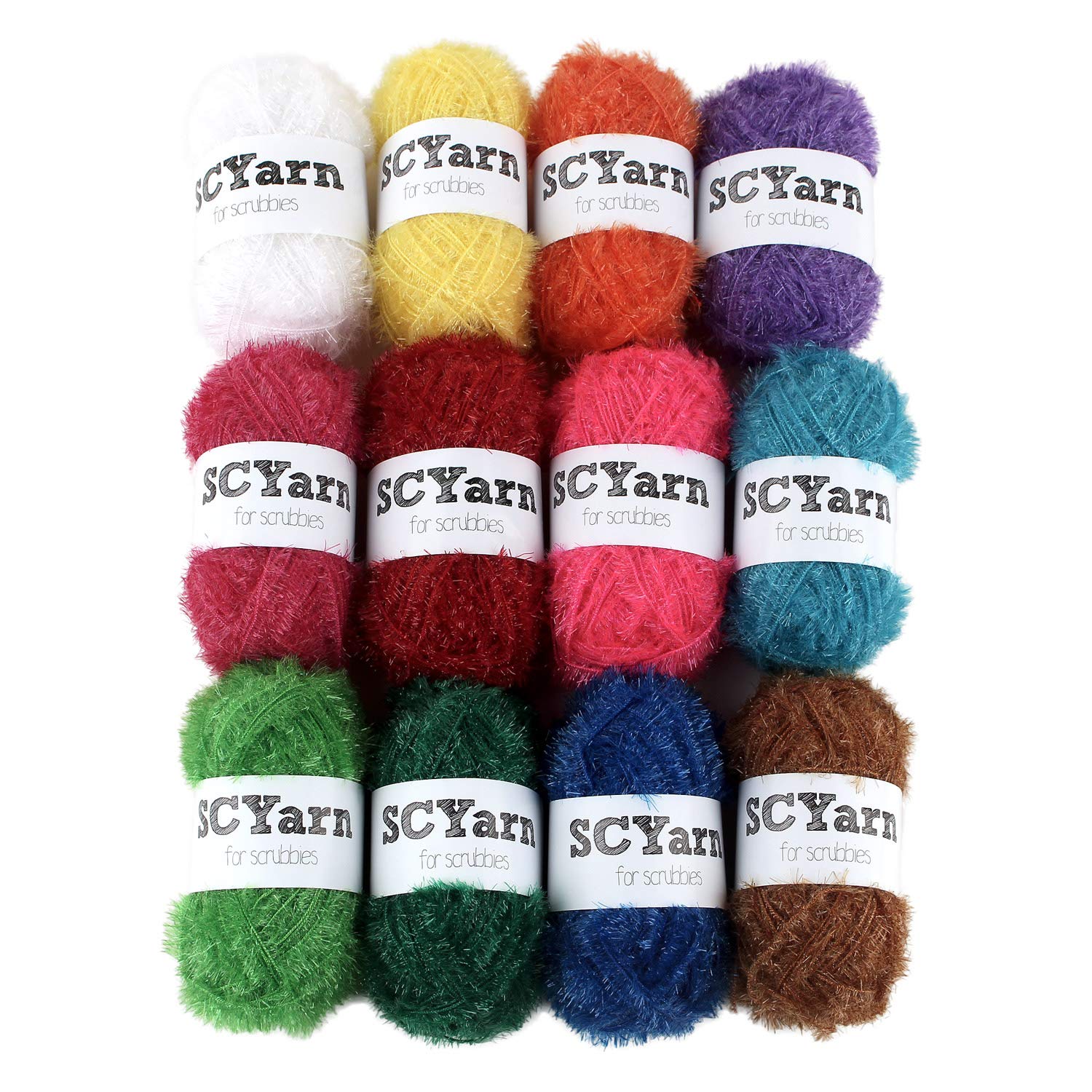 SCYarn for Scrubbies 12 Skeins Bonbons Yarn Assorted Colors 100% Polyester for Dishcloths Crochet and Knitting Project - Total 984 Yards Craft Kit (Rainbow)