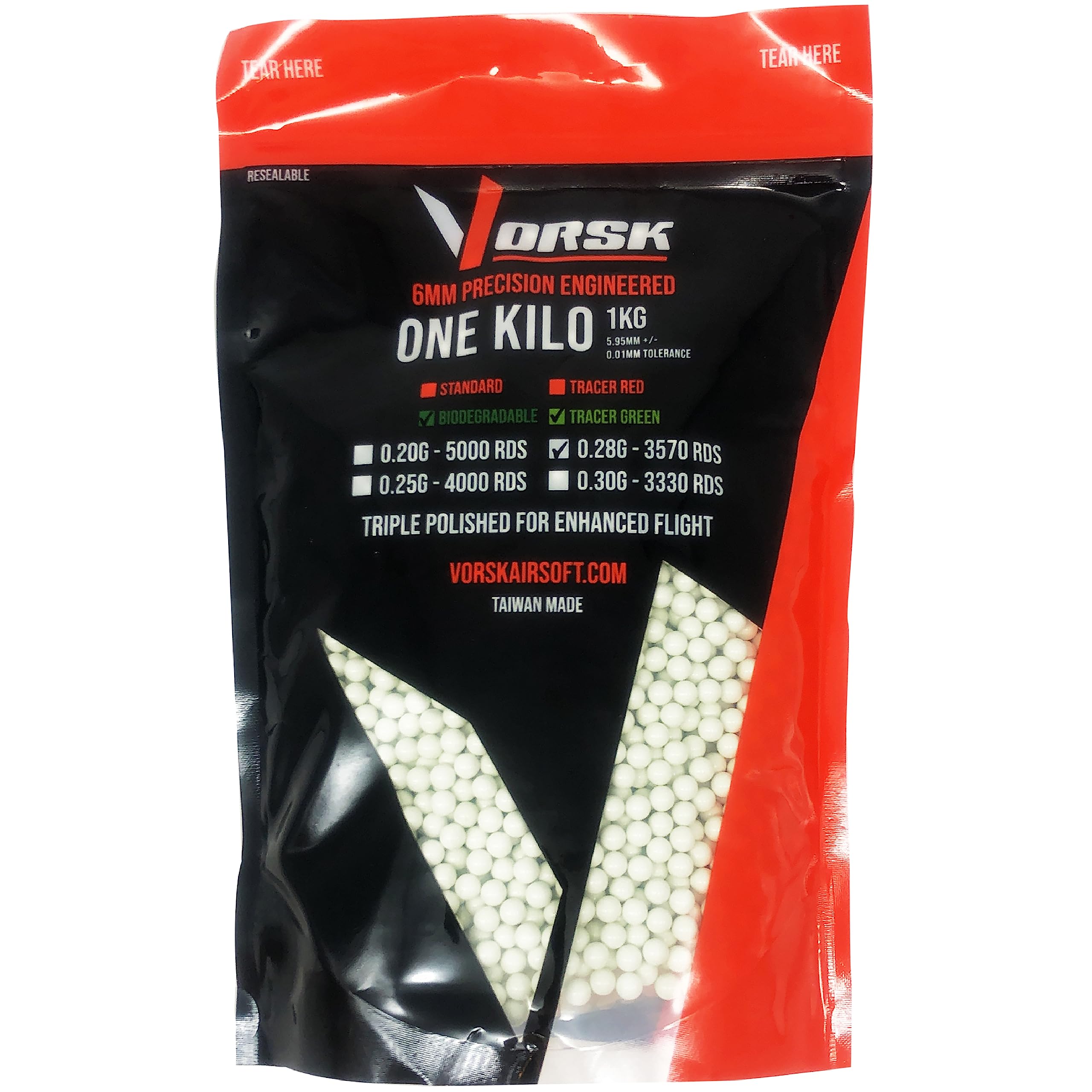 VORSK Tracer BBs - 0.28g - Green - Biodegradable, 1KG