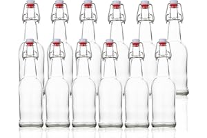 SURESAVE-USA SureSave Beer Bottles with Easy Swing Cap | 16 Oz Clear Glass Bottle Set with Airtight Lid for Kombucha, Carbonated Drinks, Brewing, and Fermenting (12 Pack)