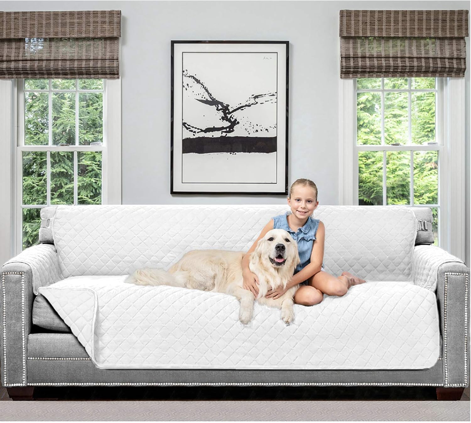Sofa Shield Original Patent Pending Reversible X-Large Oversized Sofa Protector for Seat Width up to 78 Inch, Furniture Slipcover, 2 Inch Strap, Couch Slip Cover Throw for Dog, Pets, Sofa, Chocolate: Kitchen & Dining