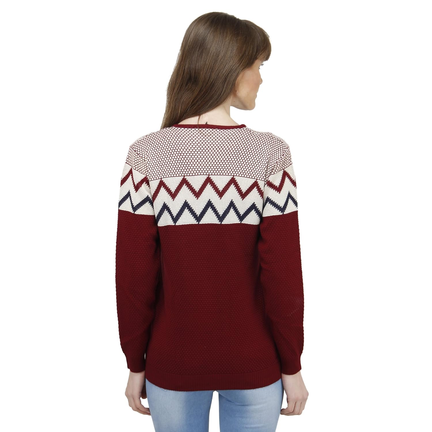 camey women's acrylic winter zig-zag woolen top (red, free size)