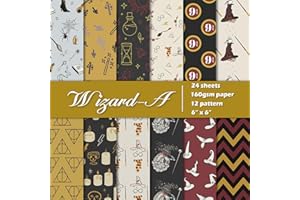 NASZONUS 24 Sheets Scrapbook Paper, 6"X6" Inch Scrapbook Paper, 160gsm, 12 Designs Decorative Paper for Card Making Scrapbook Photo Album Decor (Wizard-A)