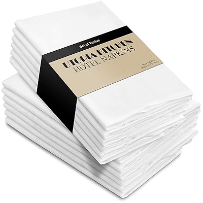Utopia Kitchen Cloth Napkins, 12 Pack (18 x 18 Inches), White Cotton Dinner Napkin