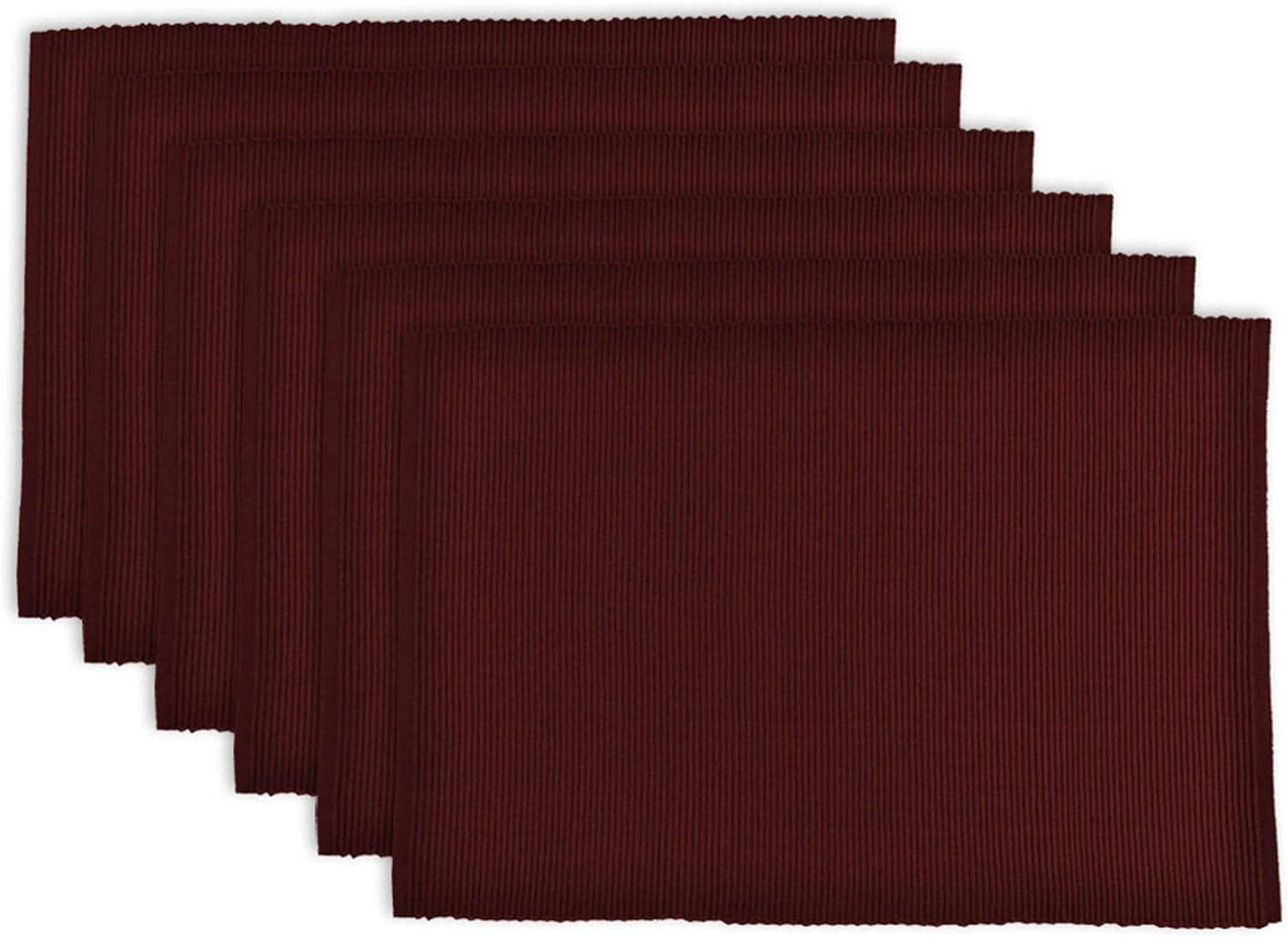 DII Washable Ribbed Cotton Placemat, Set of 6, Wine Red - Perfect for Fall, Dinner Parties, BBQs and Everyday Use