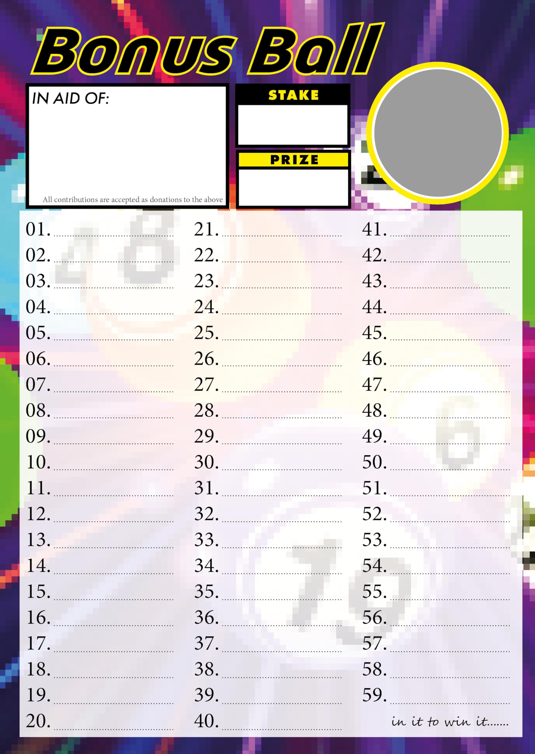 Totally Bonkers - Bonus Ball (59) Fundraising Scratch Cards - 59 Square - A6 (148x105mm) - 10 Pack - TB0107 - Blind Card
