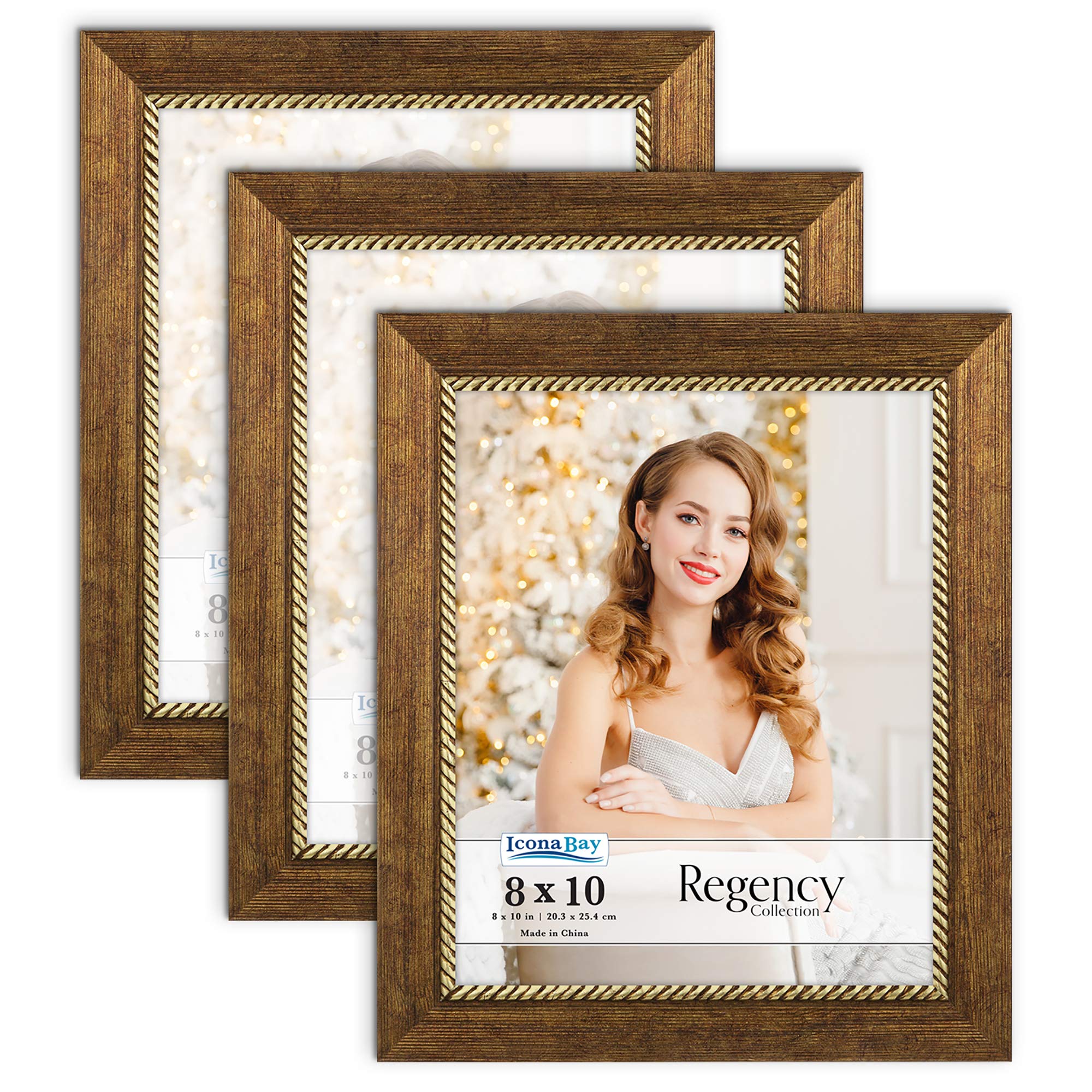 Icona Bay8x10 Picture Frames (Copper Brown, 3 Pack), French Baroque Style Photo Frames 8 x 10, Wall Mount or Table Top, Regency Collection