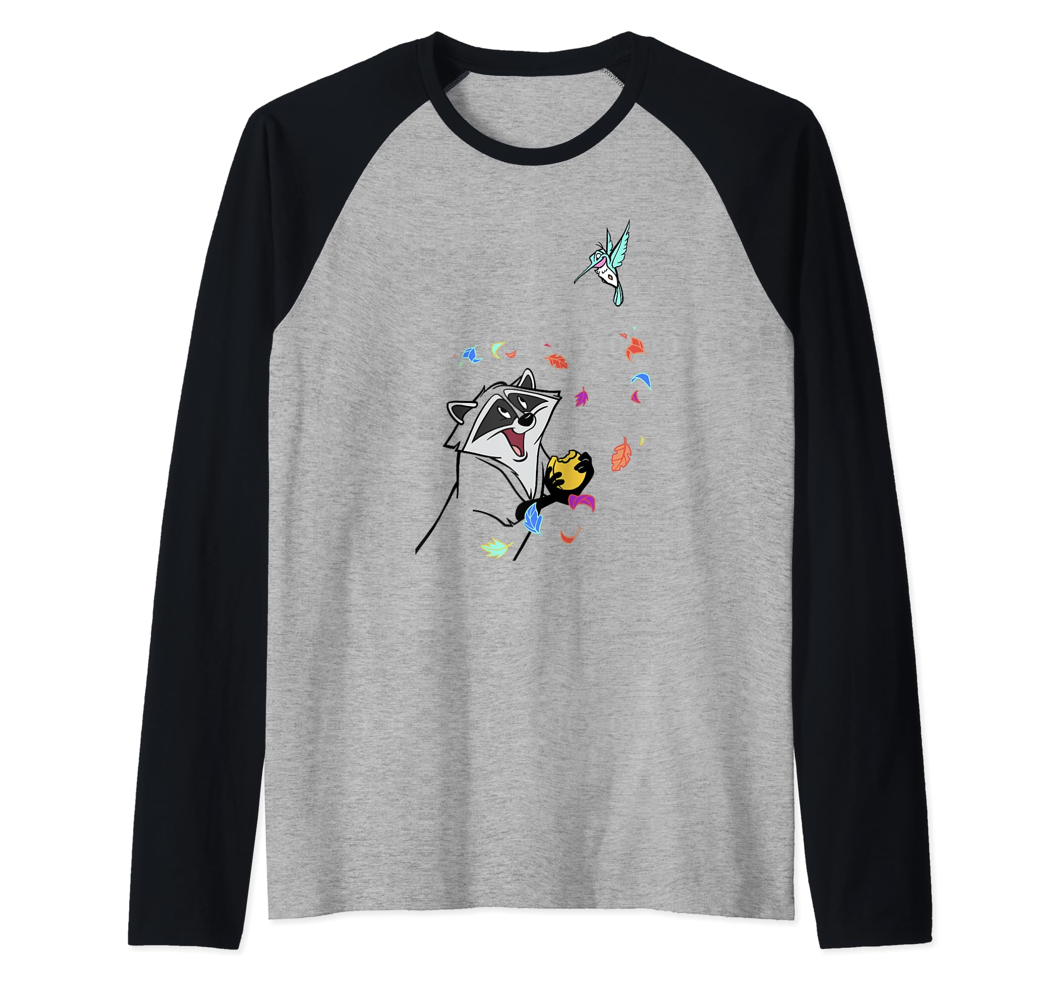 Disney Pocahontas Meeko Flit Colorful Leafs Fall Raglan Baseball Tee