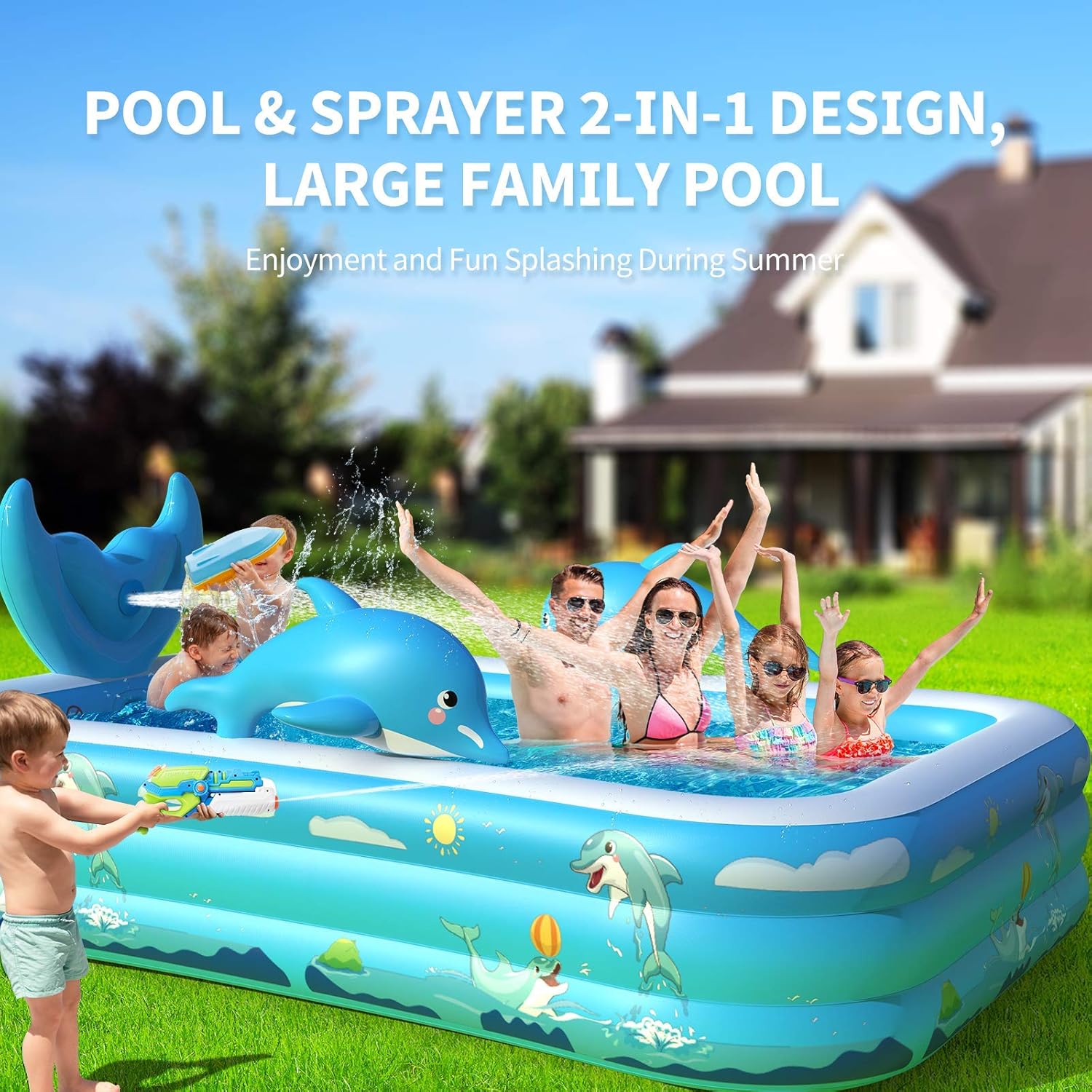 Inflatable Pool for Kids Family Oxsaml 98" x 71" x 22 " Kiddie Pool with Splash, Swimming Pools Above Ground, Backyard, Garden, Summer Water Party: Kitchen & Dining