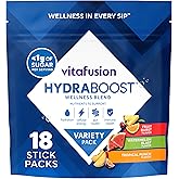 Vitafusion Hydraboost Drink Powder Packets, Electrolytes Support Daily Hydration, Vitamins Support Cellular Energy & Immune Health, Prebiotic Fiber Supports Gut Health, Variety Pack, 18 Sticks