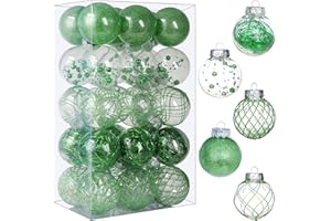 BSTDECOR Clear Christmas Ball Ornaments, 30ct Shatterproof Xmas Ball Decorations 2.36 Inch Green Christmas Decorations for Xmas Tree Hanging Decorative Pet Christmas Baubles Set for Christmas Party