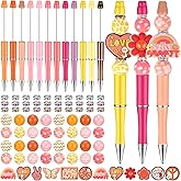 Geyee 12 Set Plastic Beadable Pens Assorted Bead Pens Crystal Wood Round Spacer Set Black Ink DIY Ballpoint for Women Men Gift Office Supplies(Groovy)