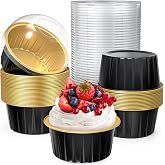 Mini Cake Pans with Lids 40 Pack Disposable Aluminum Foil Ramekin for Party | 5oz Round Brownie Pudding Cupcake Baking Cups, Mini Cake Containers Flan Molds, for Wedding Birthday