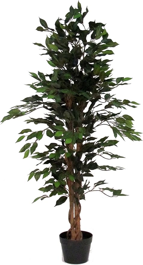 Ficus Artificiel Grand 160 Cm - Arbre Décoratif Avec Tronc En Bois Et Pot Noir, 1008 Feuilles En Tissu