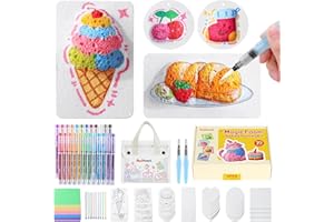 RuiHawk 75 Pcs Magic Foam Texture Painting Kit, Magic Puffy Paint Kit with 24 Auto-Flow Acrylic Markers, 38 Texture Sheets, 10 Bead Necklace & Tote Bag | DIY Art Supplies & Creative Gift for Kids