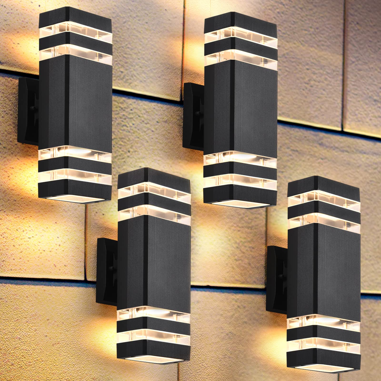 Photo 1 of DASTOR 4 Pack Outdoor Wall Lights, Modern Exterior Lighting Fixtures Wall Mount, 2-Layer Black Outdoor Lights for House, Up and Down Lights Outdoor Sconces Wall Lighting for Porch Patio Garage