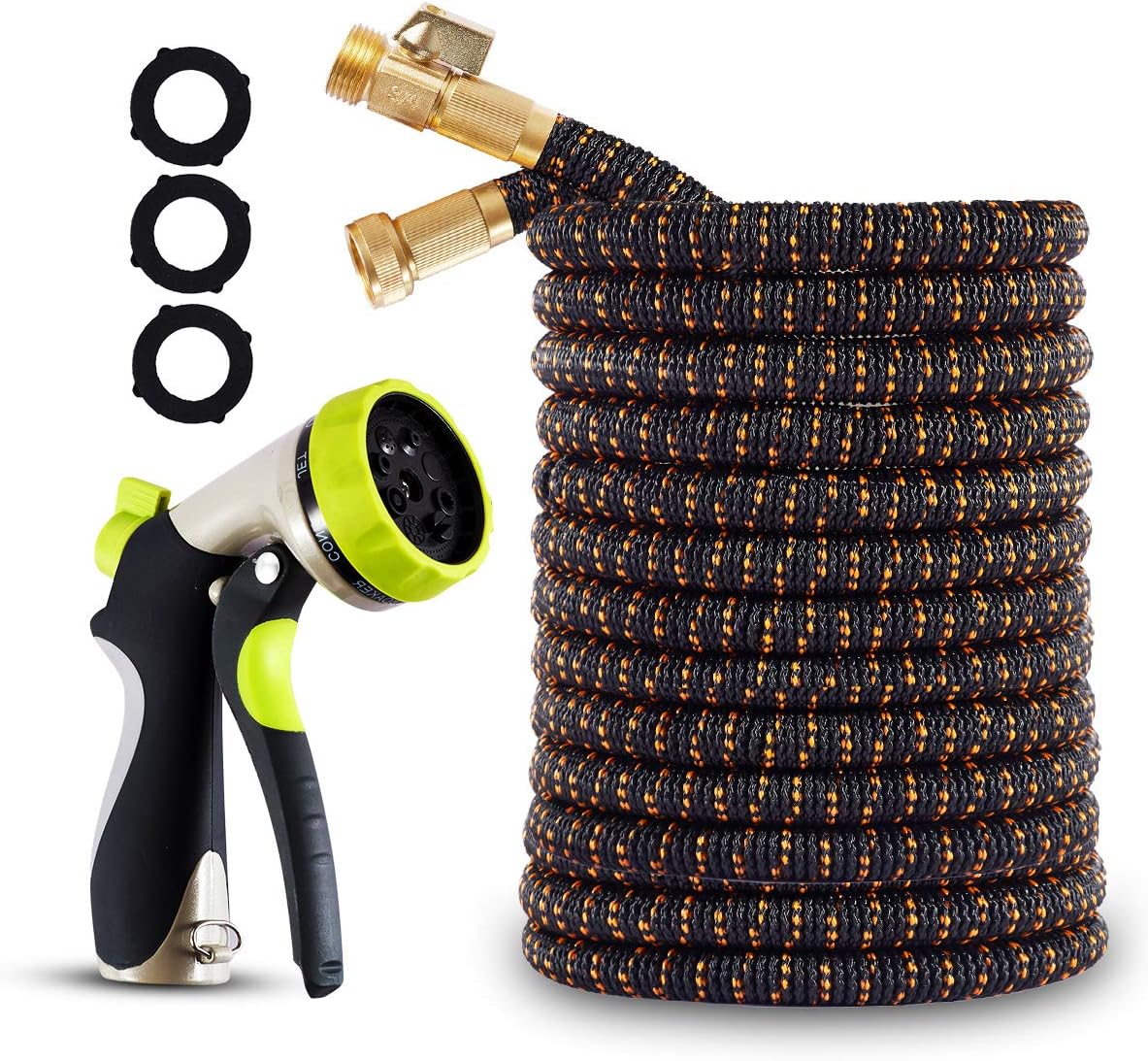 Geasky Expandable Garden Hose 150ft Long Hose 4 Layers Latex Core Water Hose High Tenacity Fabric Outer Cover High Tenacity Fabric Outer Cover Solid Brass Fittings 8-Way Nozzle Upgraded Version 2020 : Garden & Outdoor