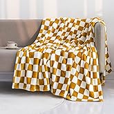 LOMAO Throw Blankets Flannel Blanket with Checkerboard Grid Pattern Soft Throw Blanket for Couch, Bed, Sofa Luxurious Warm and Cozy for All Seasons (Yellow, 50"x60")