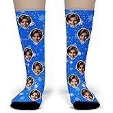 Bleu Reign Upload Your Face Custom Snowflake Socks – Personalized Photo Socks with Winter Snowflakes – Funny Christmas Gift for Men, Women, Kids, Holiday Party