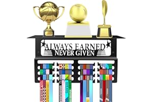 A ANSLCA Medal Hanger Display & Trophy Holder - ANSLCA 15.8 x 7'' Medal Holder and Trophy Display Hanger Rack Frame Easy to Install Wall Mount for Boys & Girls Displaying Over 70 Medals and 4 Trophies