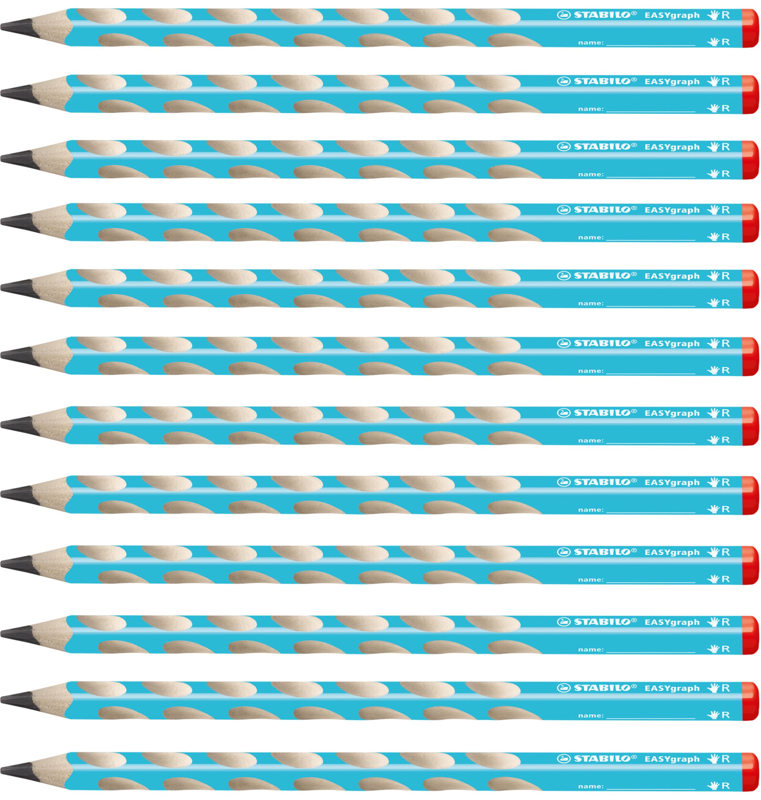 STABILO EASYgraph - Ergonomic Graphite Pencil - Right-Handed - Pack of 12 - Blue - Degree HB