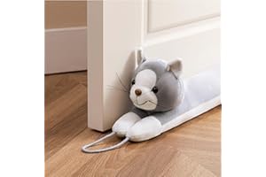 Sunolga Door Draft Stopper for Bottom of Door and Window, Weighted Cute Animal Seal Strip for Wind, Noise, Light, Dust, Door Snake and Sweep for Home Essentials Decorative, 38" Air Blocker, Gray Cat
