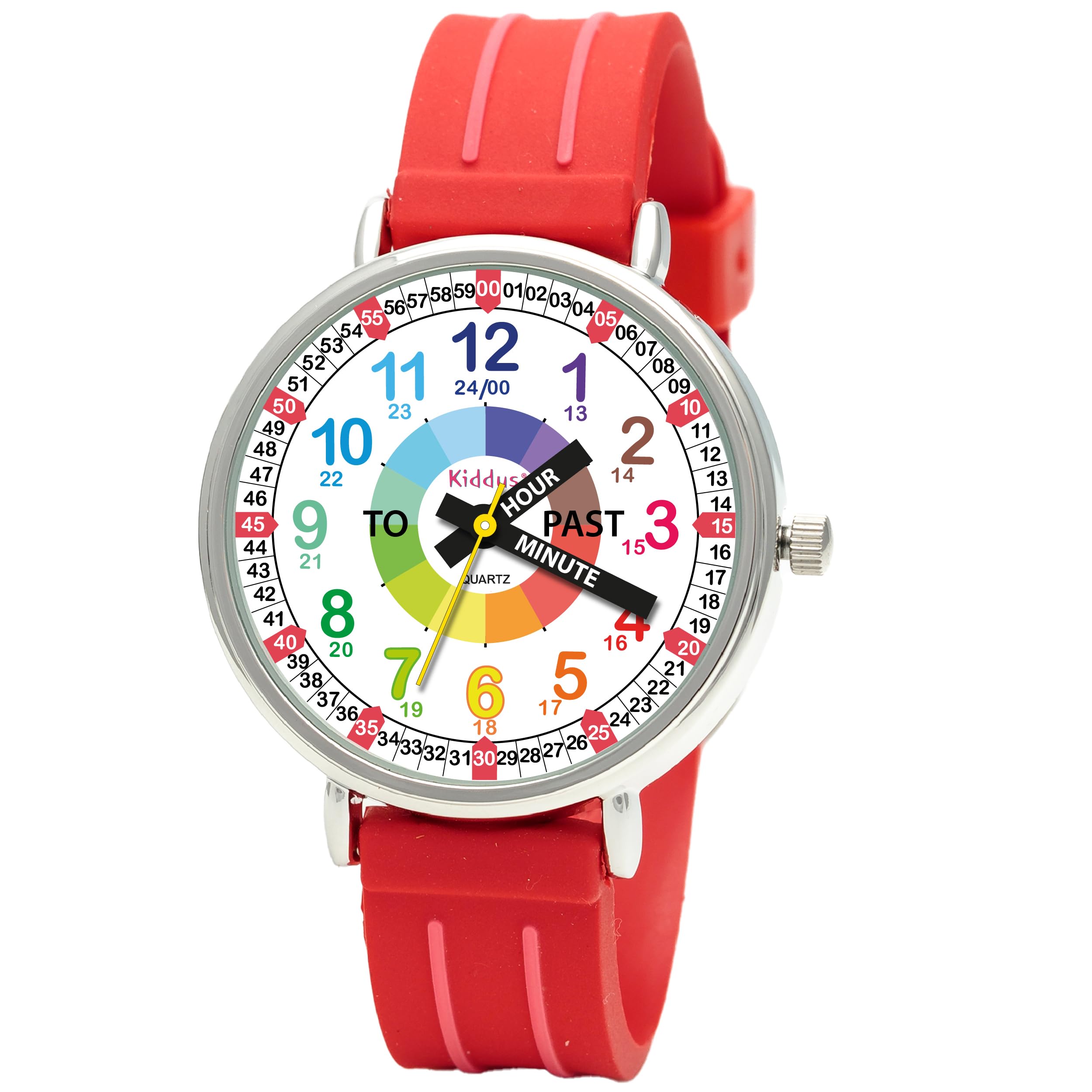 Kiddus Watches Boy and Girl Kids Ages 6-12 Analog Time Teacher with Exercises. Japanese Quartz Movement. Easy to Read and Learn Time. Girls Watches Ages 5-10