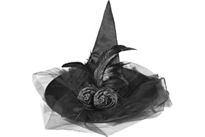 REDSTAR FANCY DRESS Halloween Witch Hat for Women - Black Witch Hat with Feathers and Black Lace Veil Halloween Witch Accessories for Women - Witch Costume Women and Girls Halloween Accessories