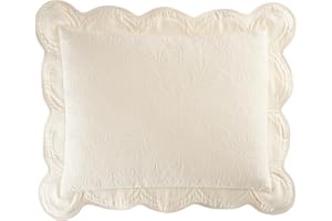 Historic Charleston Charleston Estate Modern Farmhouse Floral Matelasse Decorative Pillowcase with Scalloped Edges, 100% Cotton Breathable Bedding, Standard Sham (20" x 26"), Ivory Floral