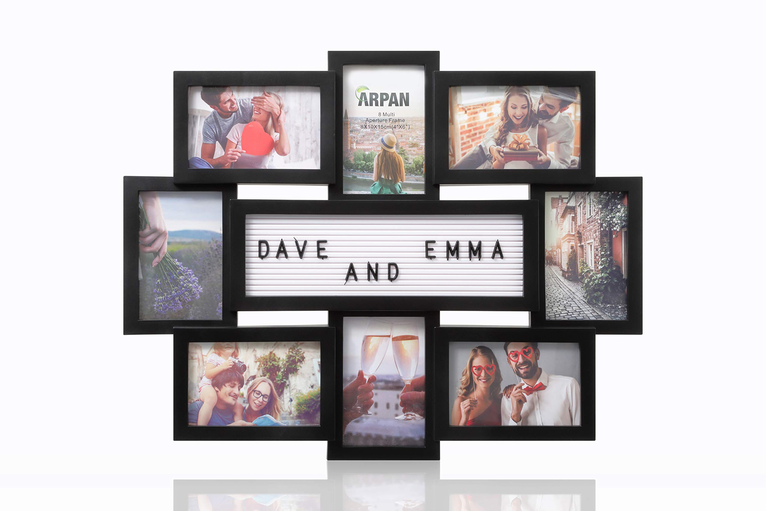 ARPAN Multi Aperture Personalised Alphabet or Number Photo Picture Frame Holds 8 X 6x4 Photos (Black)