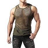 JOGAL Men's Mesh Fishnet Fitted Sleeveless Muscle Top