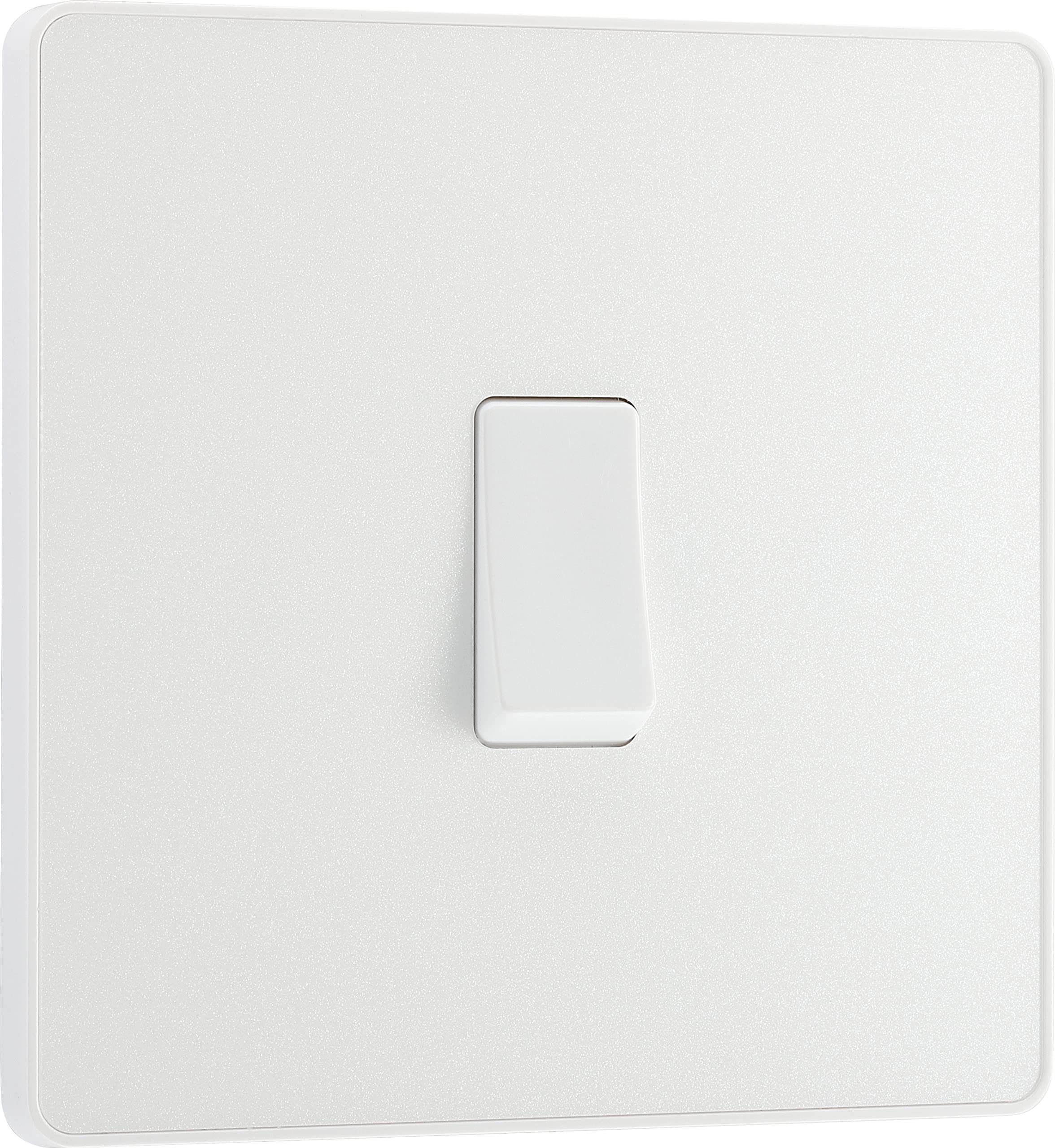 BG Electrical Single Wall Light Switch, 2 Way, Screwless Front Plate, Round Edges, Evolve, Pearlescent White, 20A, 16AX, PCDCL12W