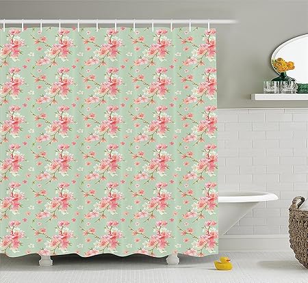Shabby Chic Shower Curtain Retro Spring Blossom Flowers With French Garden Florets Garland Artisan Image Fabric Bathroom Decor Set With Hooks Mint Pink Amazon Co Uk Kitchen Home