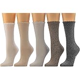 BEARPAW Womens 5 Pair Pack Super Soft Modern Multicolor Assorted Easy Care Solid Crew Socks With Scallop Edge Neutral Colors