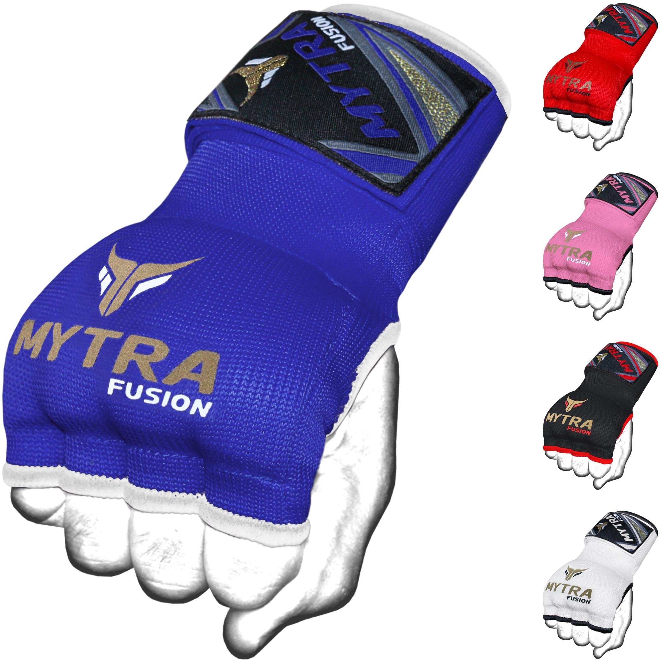 Mytra Fusion Gel Padded Boxing Inner Gloves for Men & Women - Adult Knuckle Protection Boxing Wraps with 80cm Quick Elastic Wrist Strap for MMA, Muay Thai, Kickboxing & Martial Arts (Blue, L/XL)