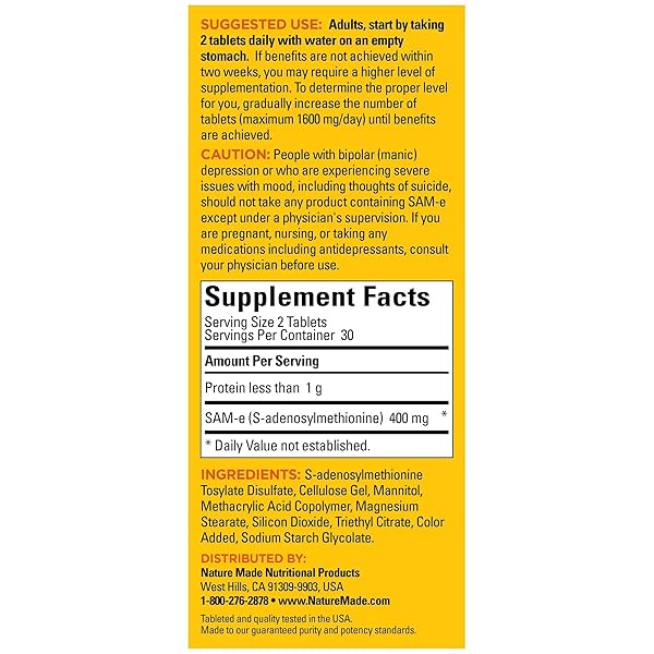 NATURE MADE SAM-E 200 MG COMPLETE, DIETARY SUPPLEMENT FOR MOOD SUPPORT, 60 TABLETS, 30 DAY SUPPLY