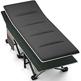 Overmont Camping Cot with Cushion - Extra Wide Portable Folding Cot for Adults with Carry Bag for Outdoor Travel Home Office