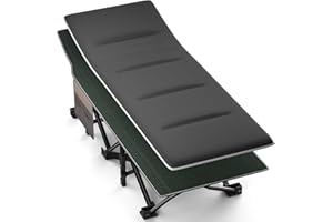 Overmont Camping Cot with Cushion - Extra Wide Portable Folding Cot for Adults with Carry Bag for Outdoor Travel Home Office 