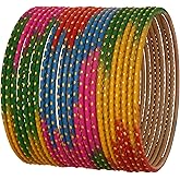 Touchstone Indian Bollywood Trending Fashion Handcrafted Beautifully Trimmed Edges Textured Golden Dots Designer Jewelry Bangle Bracelets. Set of 24 for Women.