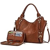 Crossbody Bags for Women Large Hobo Purse PU Leather Shoulder Handbag Ladies Tote Wallet Set 2PCS