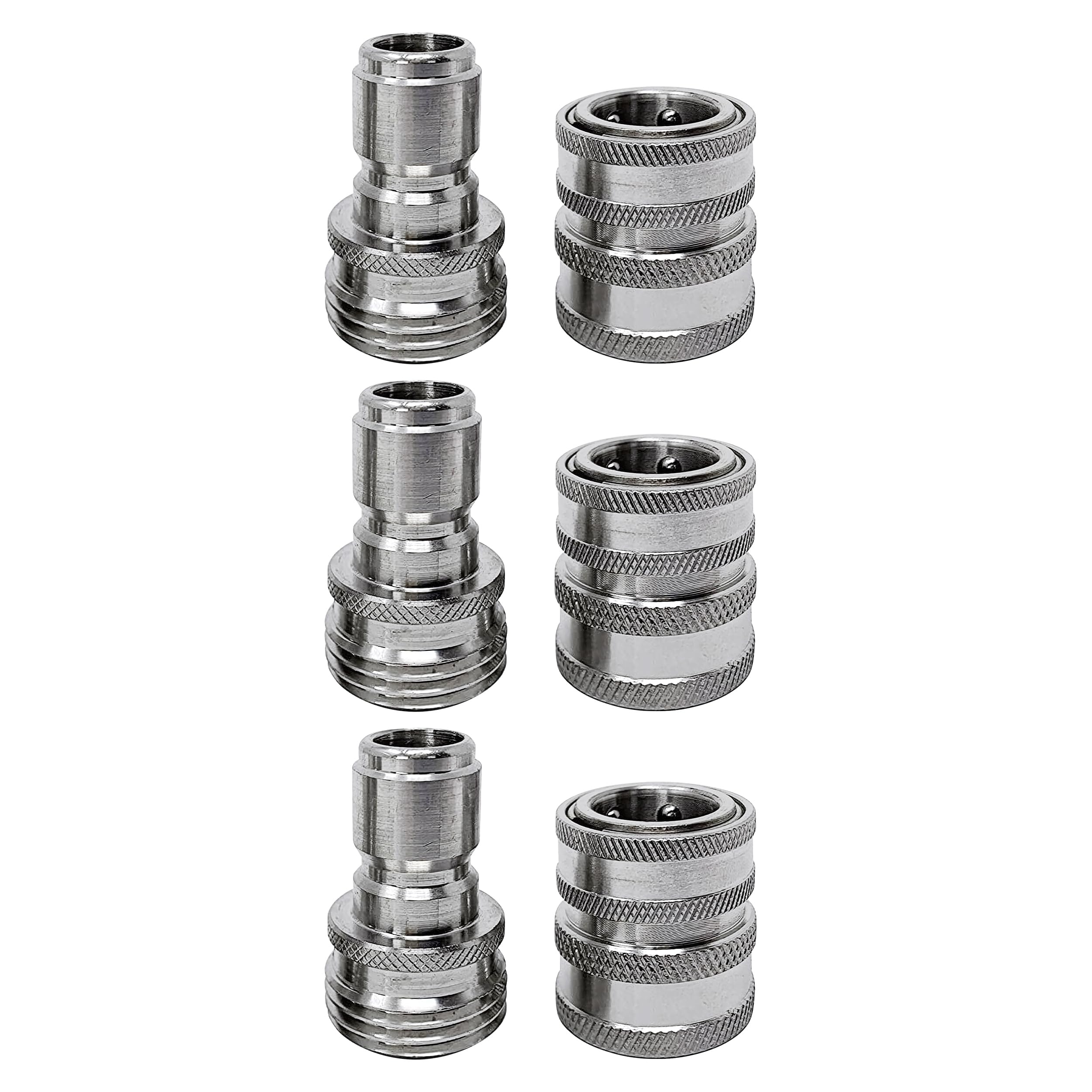 MTM Hydro Garden Hose Adapter 6 Piece 3/4” Quick Connect Fittings Kit, Stainless Steel High Pressure Couplings and Connectors for Pressure Washers and Car Detailing, 3x3
