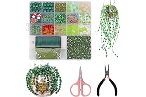 LOMOHOO Green Glass Beaded Plant Kit Forever Plant Kit, Green Beads Round Crystal Beads Leaf Flower for Succulent Plant Brace