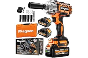 MAGSEN 1/2 inch Cordless Impact Wrench, 900Ft-lbs (1200N.m) High Torque Brushless Impact Gun,3800RPM,2x4000mAh Battery, 5 Sockets,LED Light,Electric Impact Motor Variable Speeds for Car/Mower/Pickup