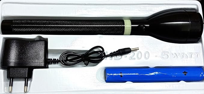 Supreme Metal HD-200 with 5 Watt Rechargeable Torch and Removable 2800 MAH Lithium Battery, Standard Size (Black)