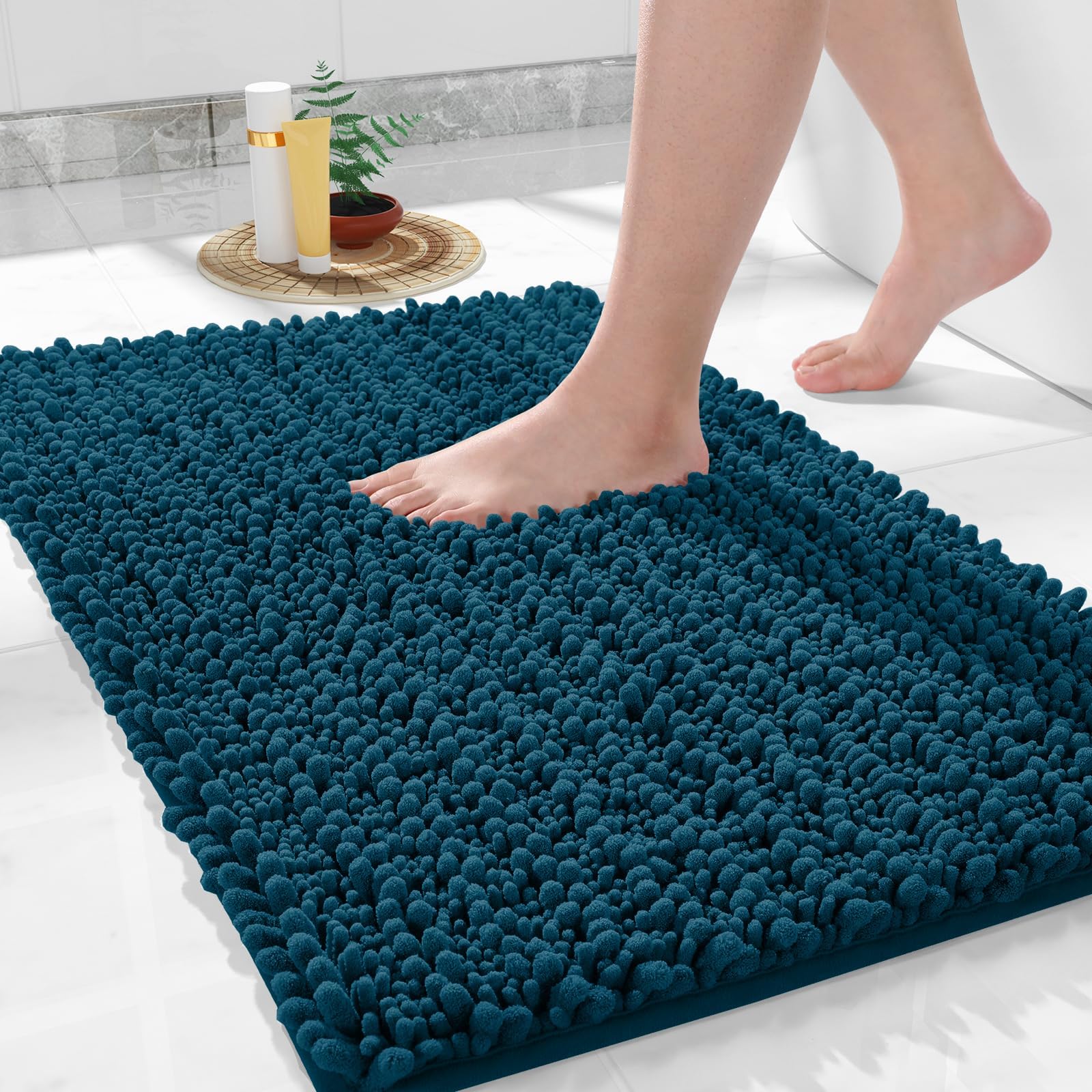Photo 1 of ***SAME ITEM*****Yimobra Large Bathroom Rugs Non Slip Washable 36x24 Inch - Ultra Soft Absorbent Chenille Bath Mat, Quick Dry Shaggy Floor Carpet for Tub Shower, Peacock Blue Home Decor Accessories
